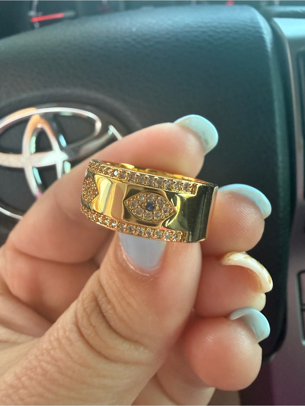 Gold-Tone Women's Pavé Evil Eye Ring - Size 6